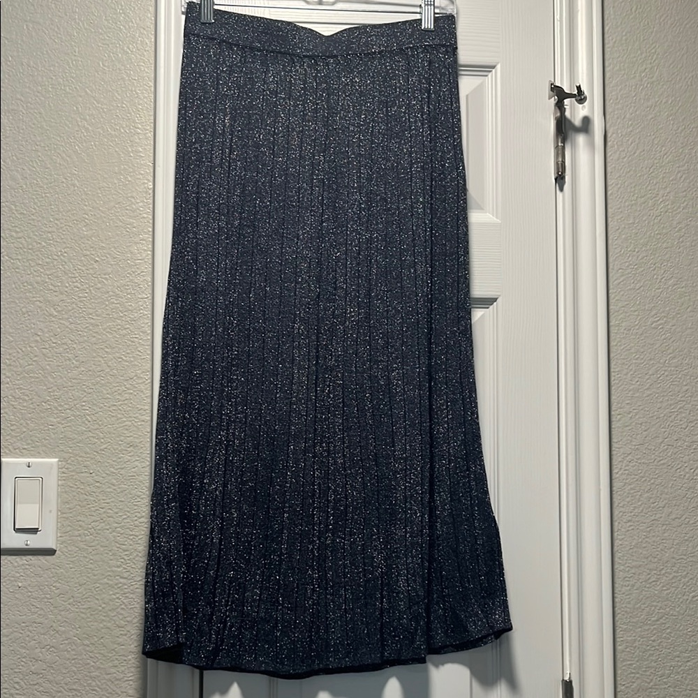 Banana Republic midnight blue metallic Midi Pleated A-Line Skirt